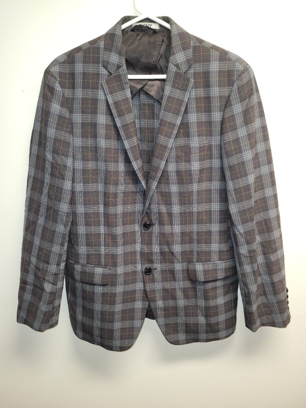 DKNY Men's Grey Plaid Check Two-Button Blazer Sport Coat Size 40R